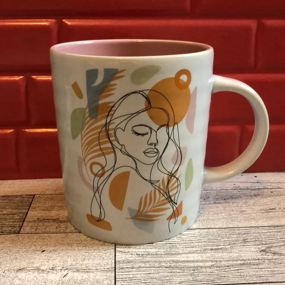 Trendy Abstract Woman Lady Line Art Ceramic Large Oversized Coffee Tea Mug - Picture 1 of 8